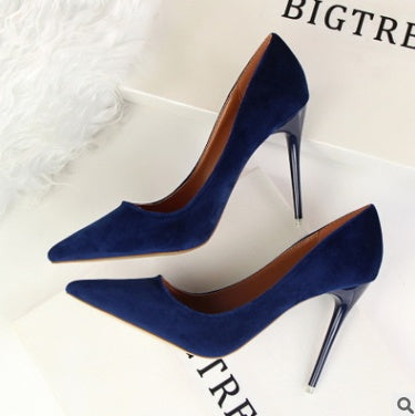 Korean women's shoes fashion simple stiletto with high-heeled shallow mouth pointed suede  shoes high heels